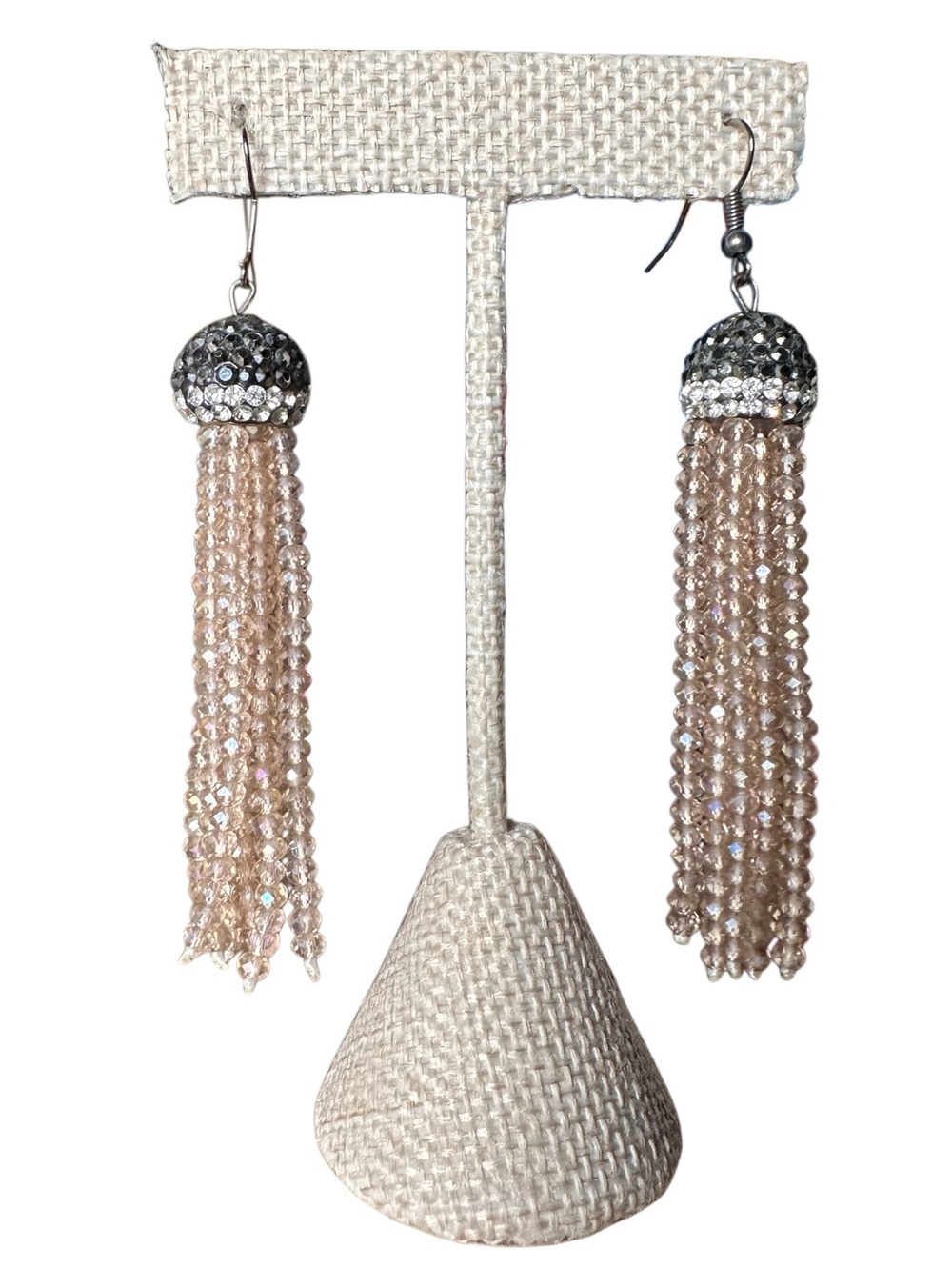 Crystal Tassel Drop Earrings - Blush Pink